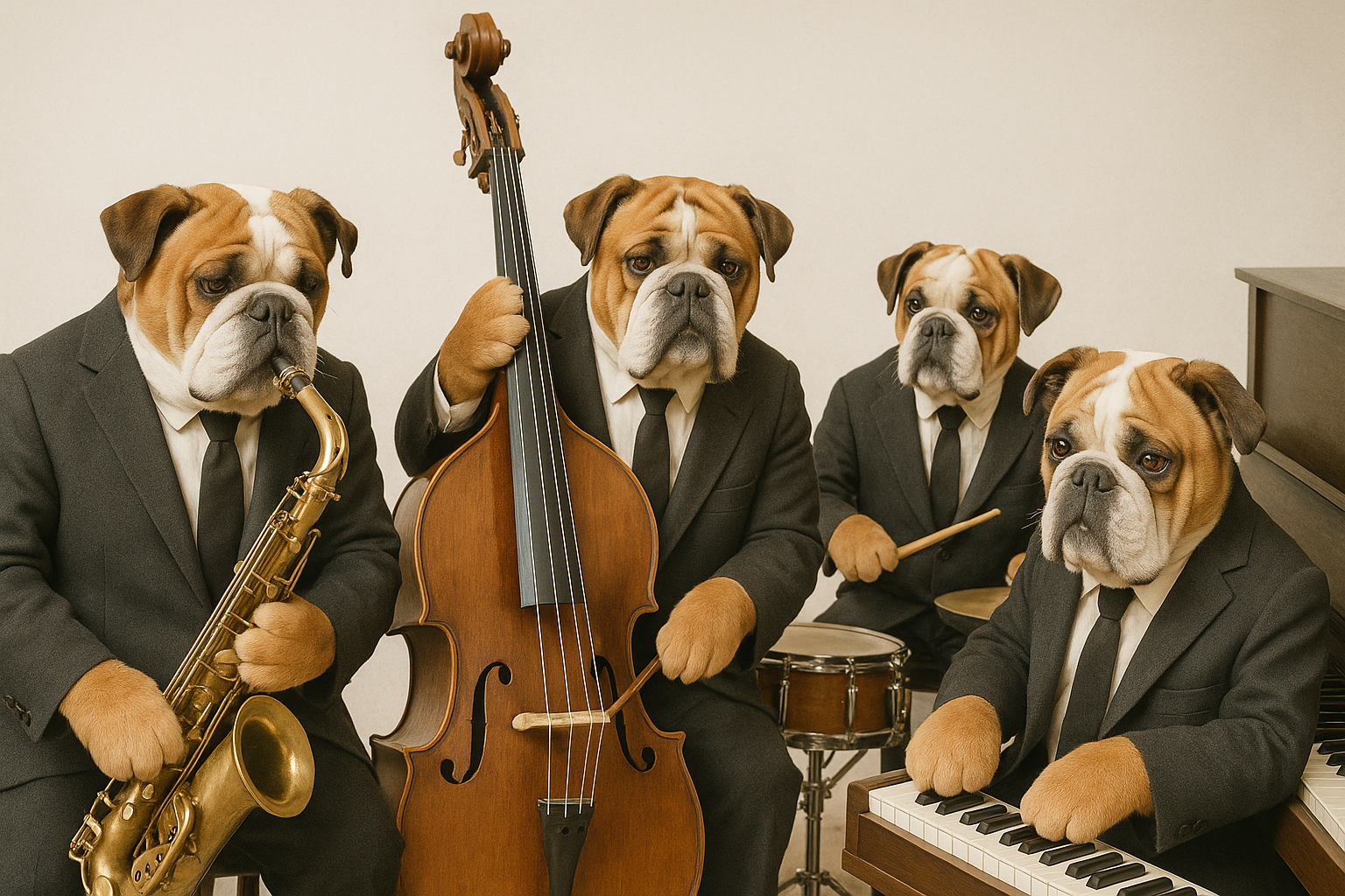 Four Bulldogs Playing Jazz